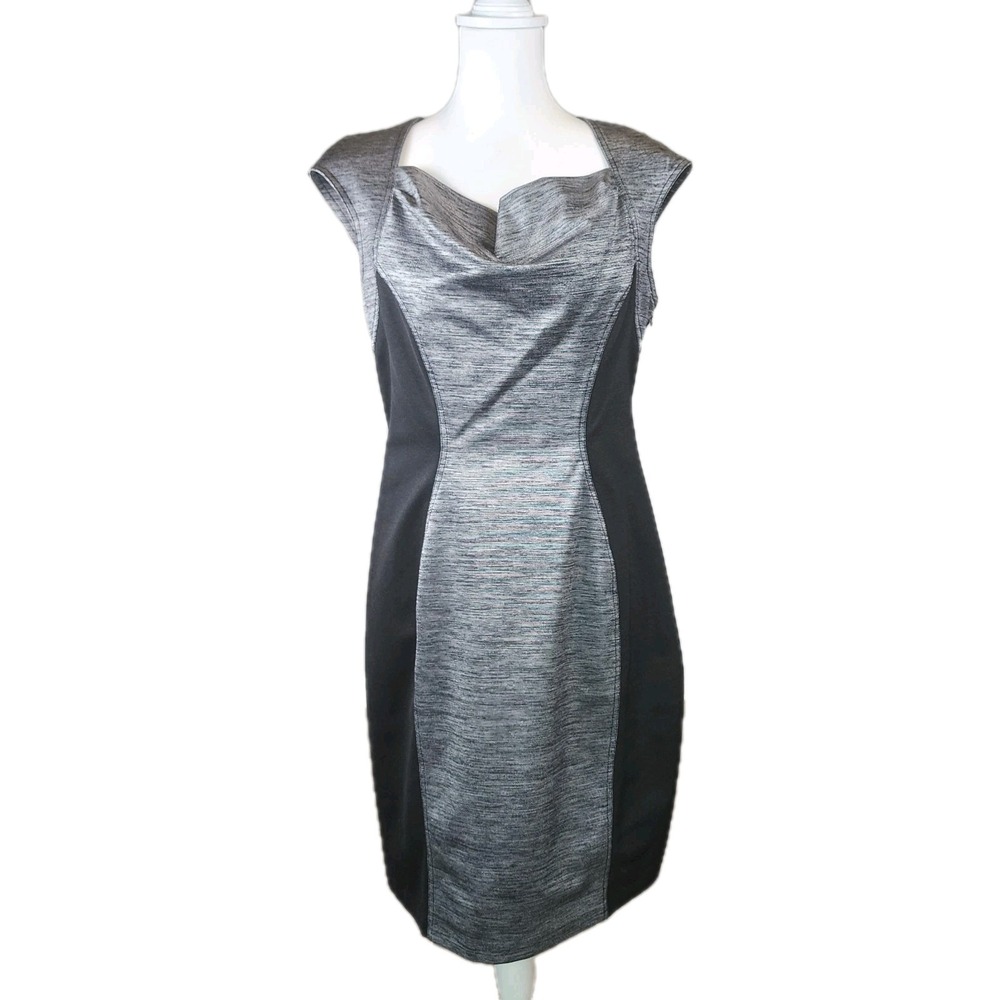 Marc New York Dress Womens Medium Black Silver Fitted Sheath Career Party Event